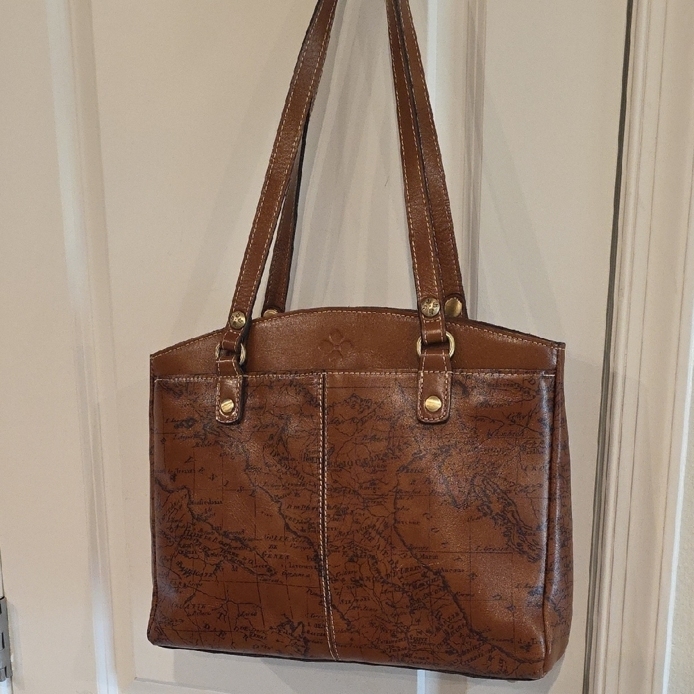 Patricia Nash Tan Map Print Shoulder Bag